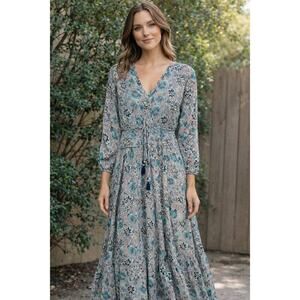 Masala Long-Sleeve V-Neck Maxi Dress
